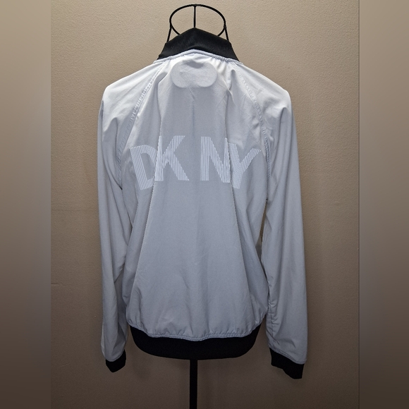 NWOT DKNY Sport Women's S Logo Bomber Jacket Ribbed Cuffs Hem Cream Black - Picture 5 of 15